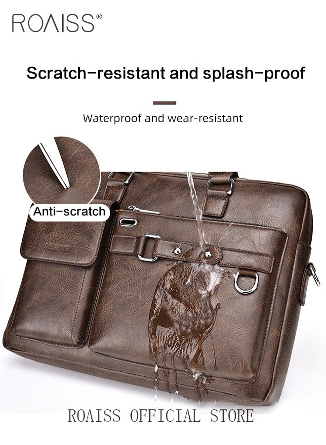 roaiss PU Leather Business Shoulder Bag for Men Smooth Zipper Adjustable Strap Waterproof Large Capacity Crossbody Bag Mens Fashion Commuting Premium Textures Handbag Includes Computer Compartment  - Image 5