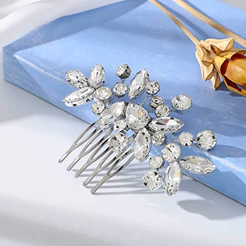 Unicra Crystal Bride Wedding Hair Comb Silver Bridal Headpiece Rhinestone Hair Accessories for Women and Girls (A-Silver) - Image 4