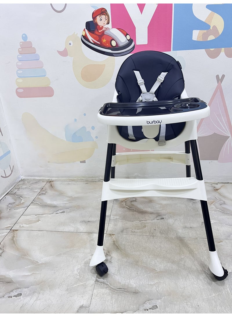 burbay Burbay 2-in-1 Foldable Baby High Chair & Rocking Chair - Adjustable Recliner with 360° Wheels(DM114) - Image 4