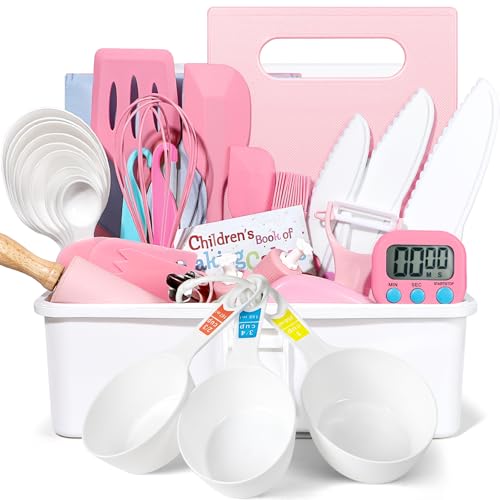 Suhctuptx 37PCS Kids Cooking Sets Real, Kids Cooking and Baking Gift Set with Storage Case Timer Kid Safe Knives Cutting Board, Toddler Real Kitchen Tools, Birthday Gifts for Girls Boys Age 4 - 8 - Image 1