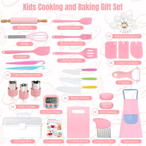 Suhctuptx 37PCS Kids Cooking Sets Real, Kids Cooking and Baking Gift Set with Storage Case Timer Kid Safe Knives Cutting Board, Toddler Real Kitchen Tools, Birthday Gifts for Girls Boys Age 4 - 8 - Image 2