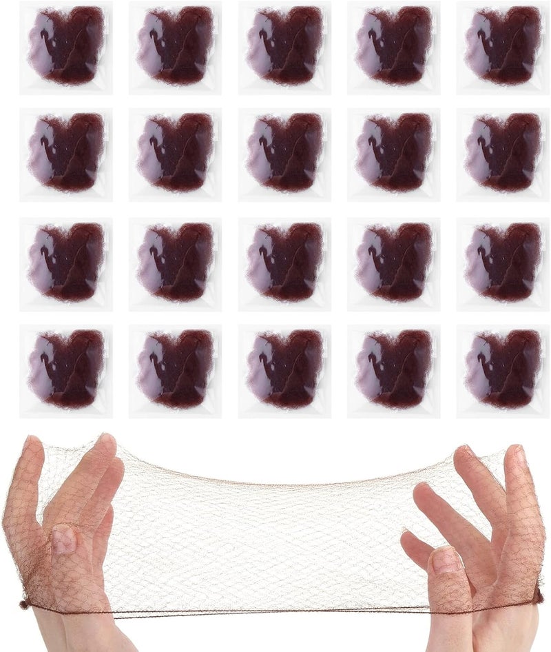 Prasacco Bun Nets20 Pcs Individual Package Invisible Hair Nets 20 Inch Reusable Nylon Hair Nets for Buns Invisible Elastic Edge Mesh for Ballet Bun Sleeping Women Wig Brown