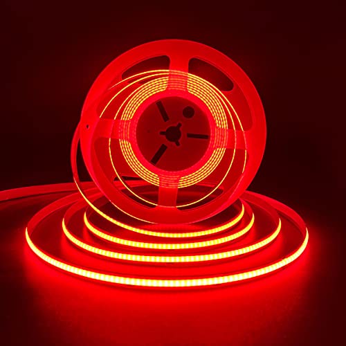 HAMRVL COB LED Strip Lights Red, DC12V 16.4ft/5M 320leds/M CRI90 Bright Flexible LED Tape Lights 8mm, for Indoor Home Cabinet,Bedroom,Kitchen,Stage,Backlight DIY Lighting (Without Power Supply) (Red) - Image 1