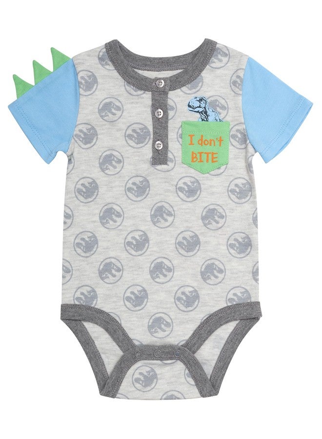 Jurassic Park Jurassic Baby Boys 4 Piece Clothing Set | One-Piece Bodysuit, Gel Overlay Shorts, Short Sleeve T-Shirt, Jogging Pants (Grey/Blue/Green, New Born) - Image 4