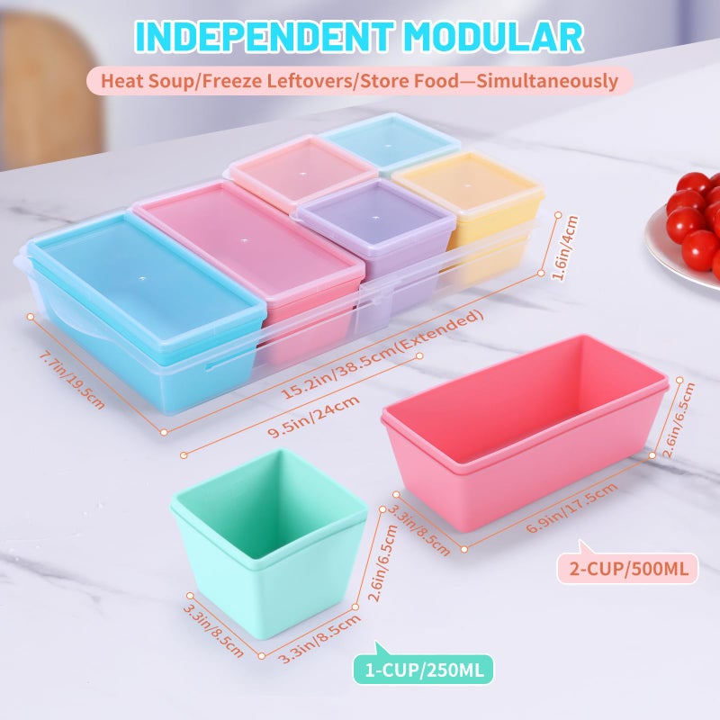 Gemice BPA-Free Silicone Freezer Molds with Base, Individual 6-Pack 1-Cup & 2-Cup Portion Soup Cubes Freezer Tray with Lids for Food Storage, Dishwasher Safe, Silicone Freezer Containers for Meal Prep - Image 3
