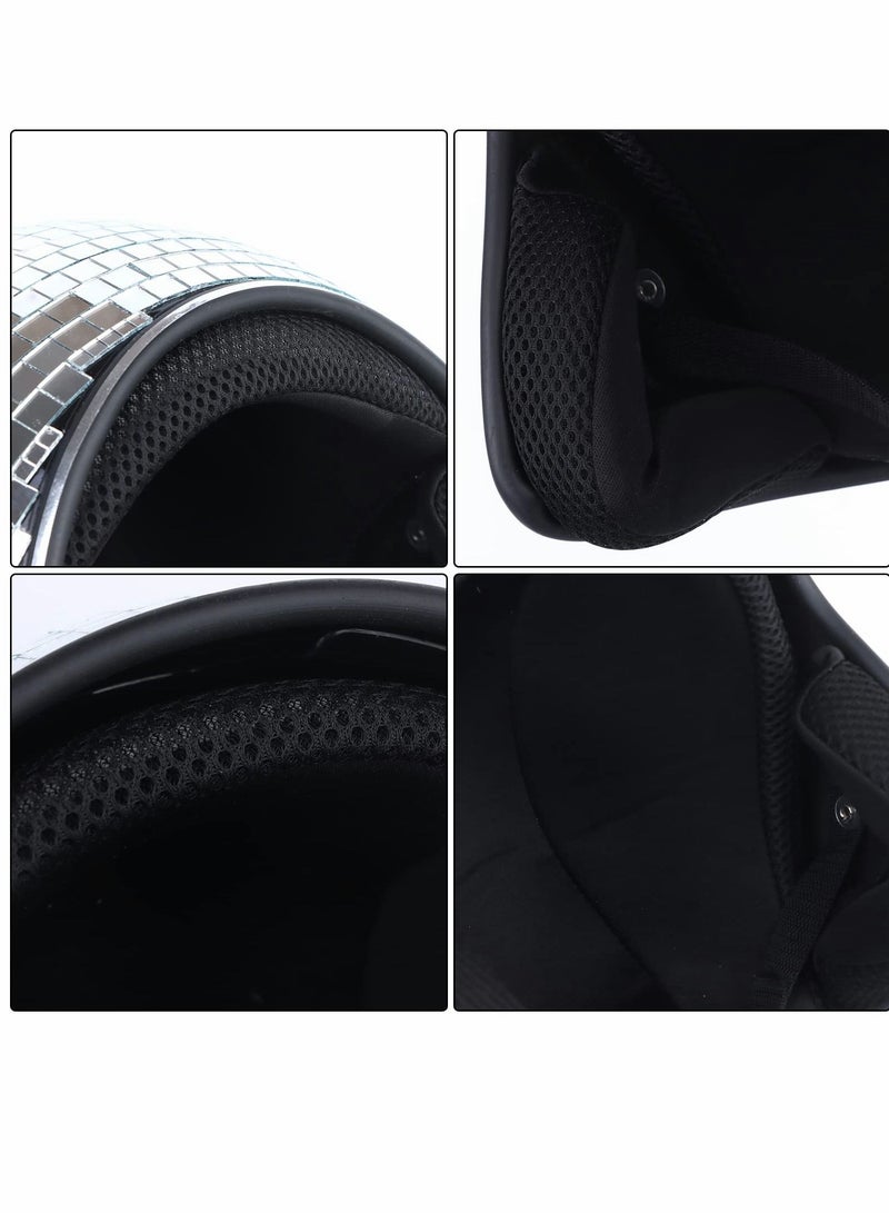 SYOSI Disco Ball Helmet with Retractable Visor Silver Glitter Mirror Glass Disco Ball Hat Helmet for Women Men DJ Club Stage Bar Party Wedding - Image 3