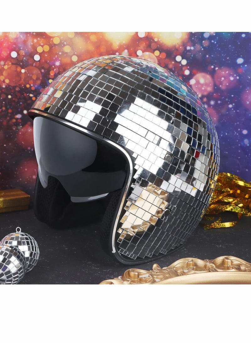 SYOSI Disco Ball Helmet with Retractable Visor Silver Glitter Mirror Glass Disco Ball Hat Helmet for Women Men DJ Club Stage Bar Party Wedding - Image 4