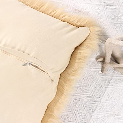 OYIMUA Fluffy Decorative Throw Pillow Covers Beige 24×24, Faux Fur Farmhouse Luxury Pillow Cases,Soft Plush Fuzzy Cushion Covers for Sofa Couch Living Room Bedroom Set of 2 - Image 4