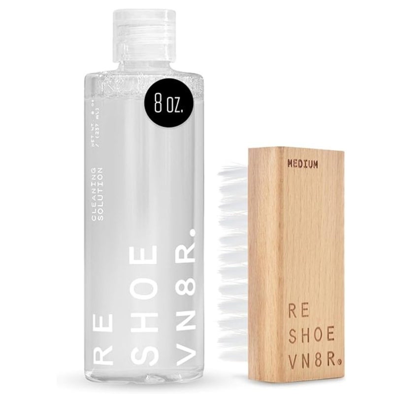 RESHOEVN8R Refresh Shoe Cleaning Kit â€“ Premium Sneaker Cleaner with 8oz Shoe Cleaning Solution & All Purpose Medium Bristle Brush â€“ Safe for Suede, Leather, Canvas, Mesh & Knit Shoes - Image 1