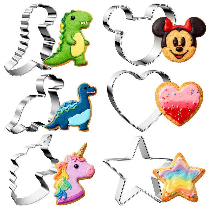 MINO ANT Stainless Steel Cookie Cutters, Mickey Unicorn Dinosaur Heart Star Cookie Cutters, Metal Biscuit Cutter Molds for Baking or Valentine's Day Christmas Holiday Party Decorations - Image 1