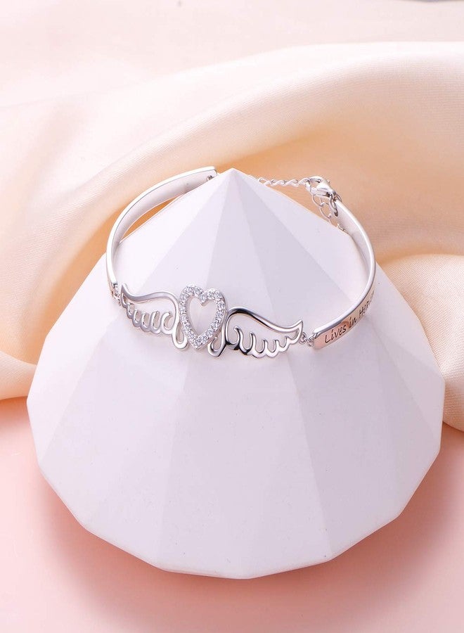 FLYOW S925 Sterling Silver A Piece of My Heart is in Heaven Bracelet Angel Wings Jewelry in Memory of Mom Dad Grandma Grandpa Daughter Son Loss Memorial Gift - Image 4