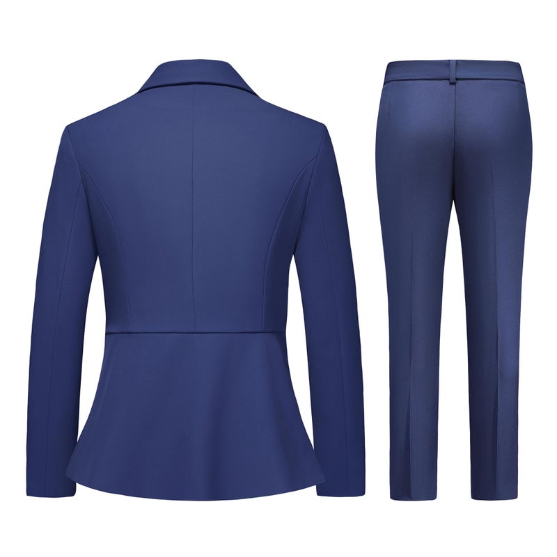 TRONSTORE Women's Pants Suit Solid Jacket 2 Piece Set Irregular Blazer Suit Business Casual Navy L - Image 4