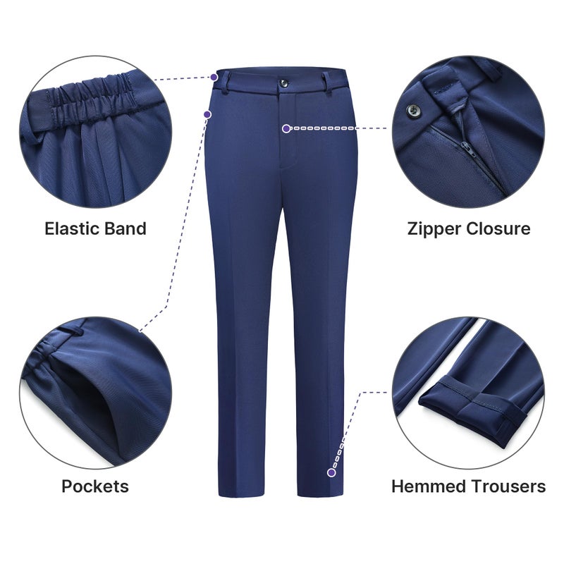 TRONSTORE Women's Pants Suit Solid Jacket 2 Piece Set Irregular Blazer Suit Business Casual Navy L - Image 3