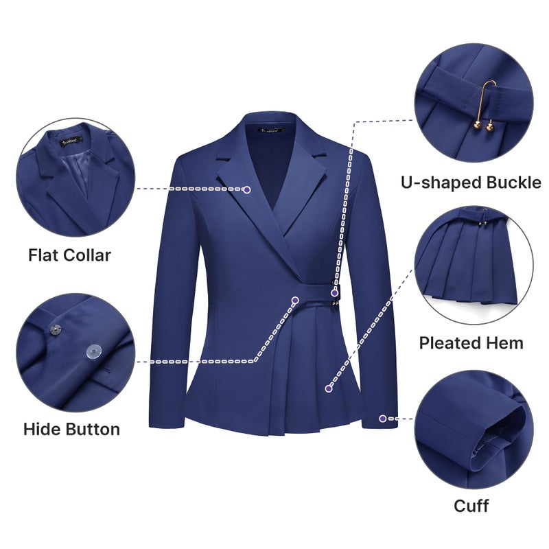 TRONSTORE Women's Pants Suit Solid Jacket 2 Piece Set Irregular Blazer Suit Business Casual Navy L - Image 2