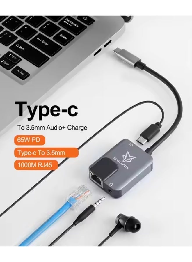 Sarafox 3-in-1 Gaming Adapter & Converter Dongle, Type-C USB Hub with 3.5mm Audio, RJ45 Ethernet 1000Mbps Network Adapter, PD 3.0 Fast Charging, Low Latency Gaming Adapter for PUBG – Compatible with Razer, Xiaomi, RedMagic, iPad, iPhone, Samsung, Android Phones, Laptops & Gaming Devices - Image 2