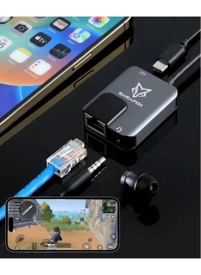 Sarafox 3-in-1 Gaming Adapter & Converter Dongle, Type-C USB Hub with 3.5mm Audio, RJ45 Ethernet 1000Mbps Network Adapter, PD 3.0 Fast Charging, Low Latency Gaming Adapter for PUBG – Compatible with Razer, Xiaomi, RedMagic, iPad, iPhone, Samsung, Android Phones, Laptops & Gaming Devices - Image 3
