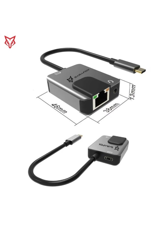 Sarafox 3-in-1 Gaming Adapter & Converter Dongle, Type-C USB Hub with 3.5mm Audio, RJ45 Ethernet 1000Mbps Network Adapter, PD 3.0 Fast Charging, Low Latency Gaming Adapter for PUBG – Compatible with Razer, Xiaomi, RedMagic, iPad, iPhone, Samsung, Android Phones, Laptops & Gaming Devices - Image 1