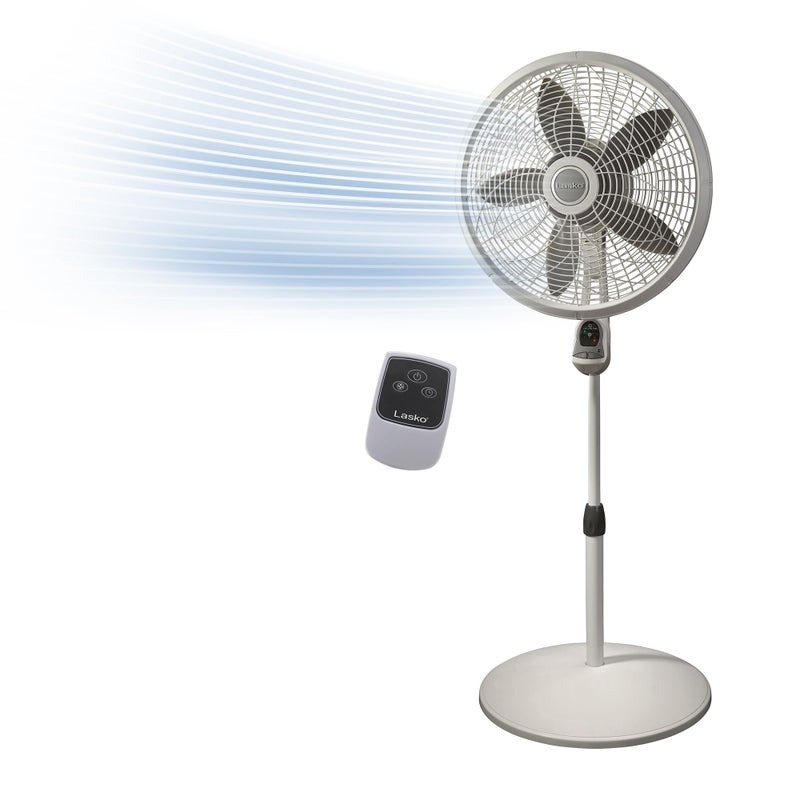 Lasko Elegance and Performance Pedestal Stand Fan 3Speeds 90 Degree Oscillation Adjustable Height Timer Remote for Indoor Bedroom Living Room Home Office Dorm Use 18 Inch White 1850