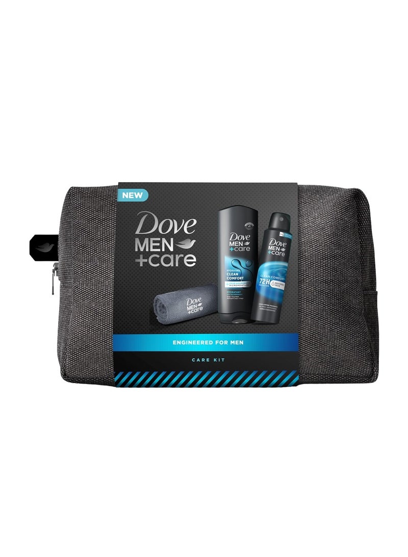 DOVE MEN Clean Comfort Gift Set Includes Body Wash, Deodorant & Face Towel 3 Pcs  - Image 1