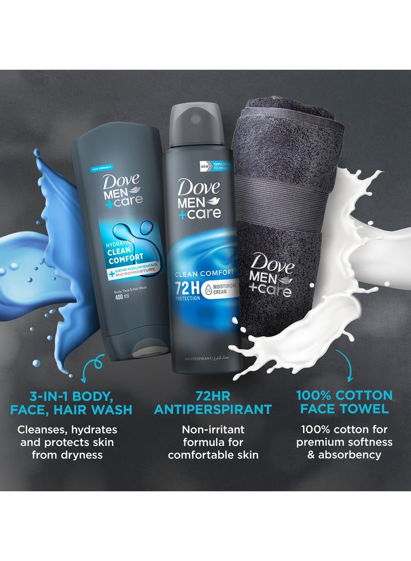DOVE MEN Clean Comfort Gift Set Includes Body Wash, Deodorant & Face Towel 3 Pcs  - Image 5