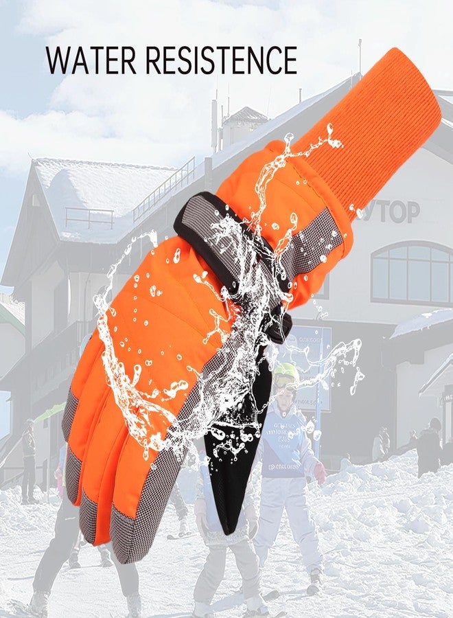 XTACER Kids Ski Snow Gloves Snowboard Winter Warm Cold Weather Gloves for Boys Girls Children ( Long Cuff -Orange, 6-8 Years) - Image 3
