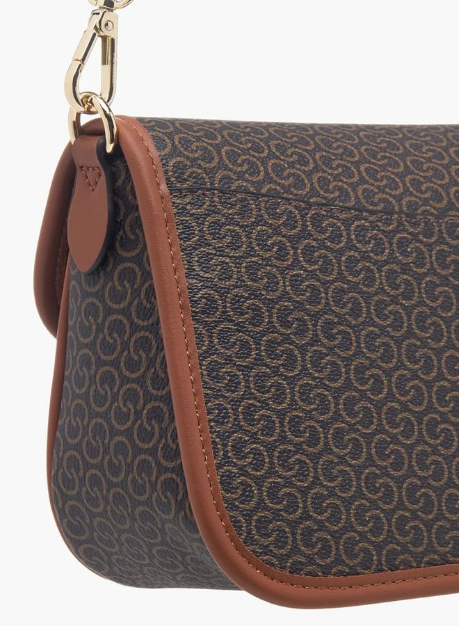 Celeste Women All-Over Monogram Print Crossbody Bag with Detachable Strap and Flap Closure