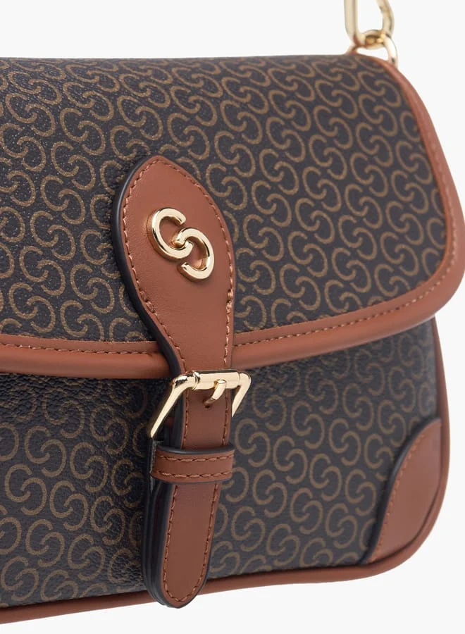 Celeste Women All-Over Monogram Print Crossbody Bag with Detachable Strap and Flap Closure