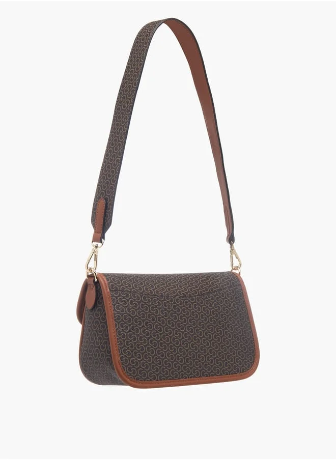 Celeste Women All-Over Monogram Print Crossbody Bag with Detachable Strap and Flap Closure