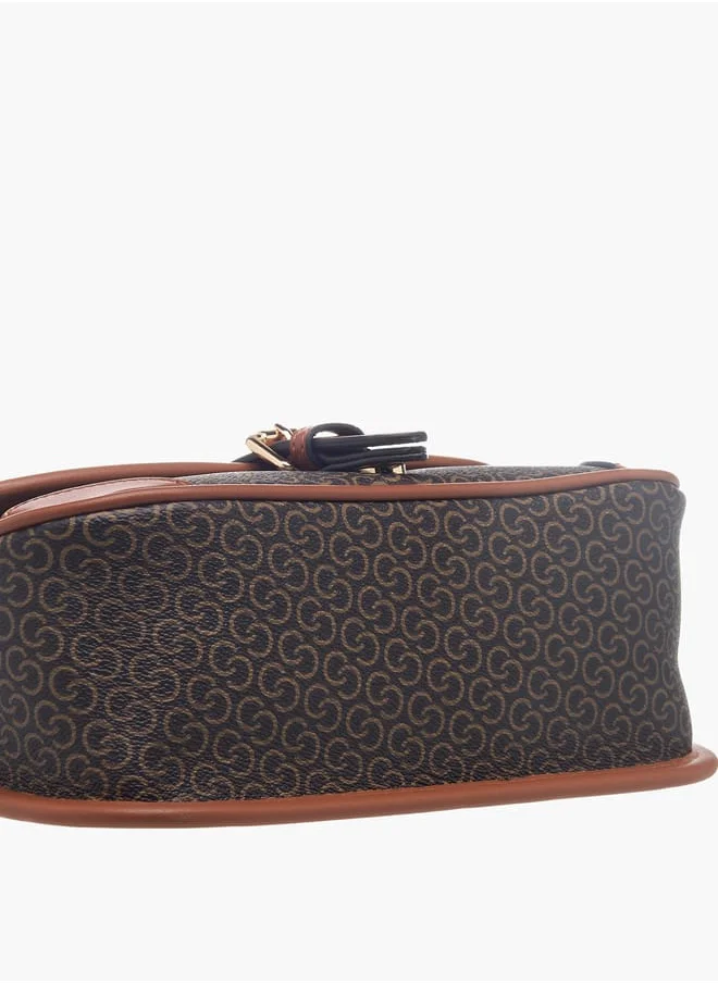 Celeste Women All-Over Monogram Print Crossbody Bag with Detachable Strap and Flap Closure