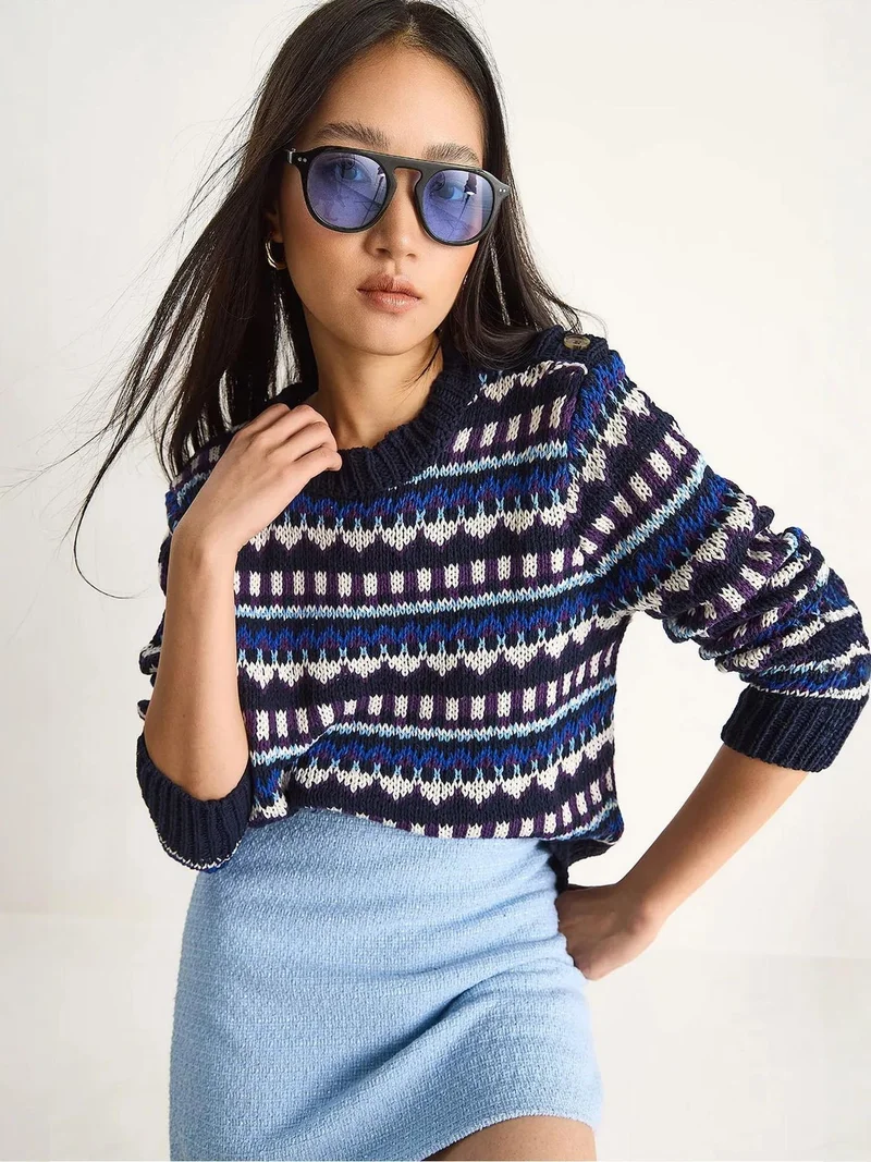 Bianco Lucci LUCCI Ethnic Patterned Knit Sweater
