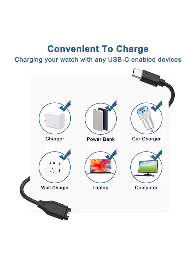 O Ozone Type-C Charger Cable Compatible with Garmin Venu 2/2S/3/3S, Fenix 5/6/7 Series, Forerunner 245/945/965, Vívomove Fast Charging Cord- Black - Image 5