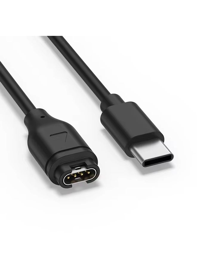 O Ozone Type-C Charger Cable Compatible with Garmin Venu 2/2S/3/3S, Fenix 5/6/7 Series, Forerunner 245/945/965, Vívomove Fast Charging Cord- Black - Image 1