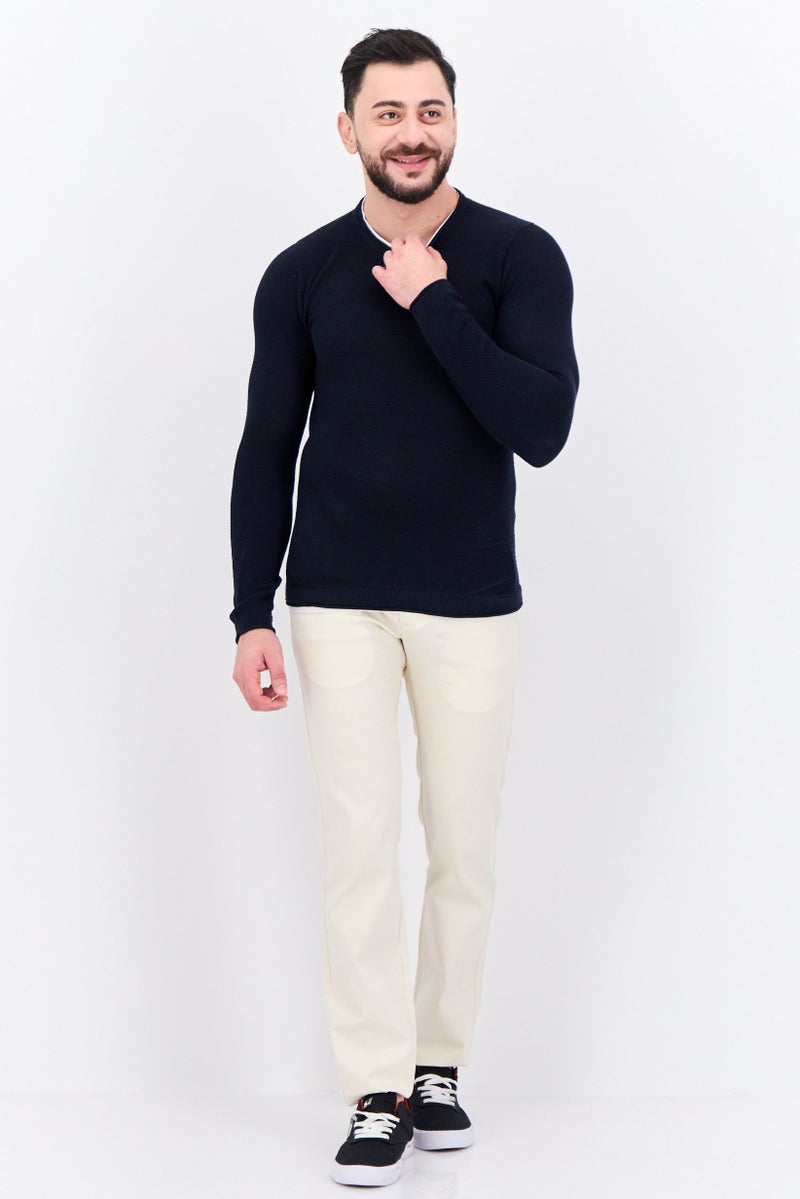Sorbino Men Crew Neck Long Sleeves Plain Sweatshirt, Navy Combo  - Image 4
