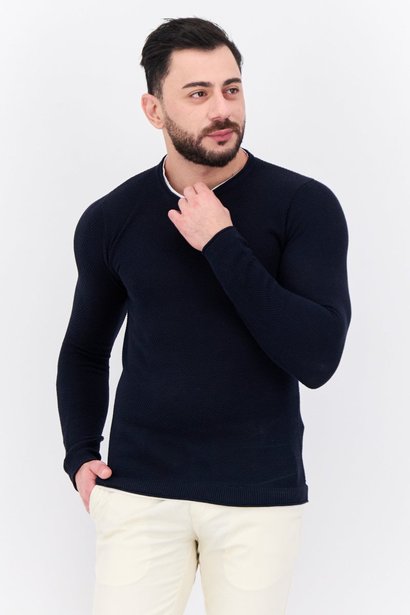 Sorbino Men Crew Neck Long Sleeves Plain Sweatshirt, Navy Combo  - Image 1