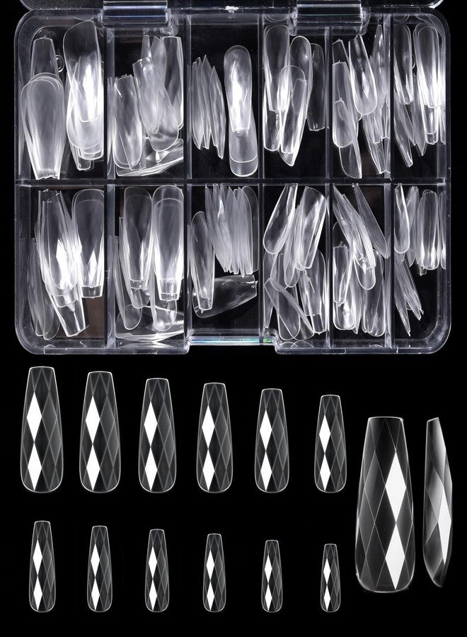 KADS 3D Diamond Shape Nail Tips Nail Tips 12/14 Sizes Soft Gel Pre-Shaped Full Cover Clear Acrylic Fake Nails Press on False Nail Tips for Nail Extension Salon Manicure Home DIY (5, 120Pcs) - Image 1
