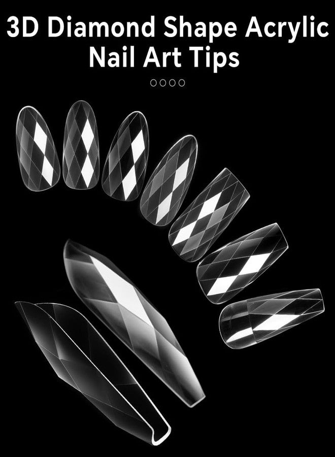 KADS 3D Diamond Shape Nail Tips Nail Tips 12/14 Sizes Soft Gel Pre-Shaped Full Cover Clear Acrylic Fake Nails Press on False Nail Tips for Nail Extension Salon Manicure Home DIY (5, 120Pcs) - Image 4