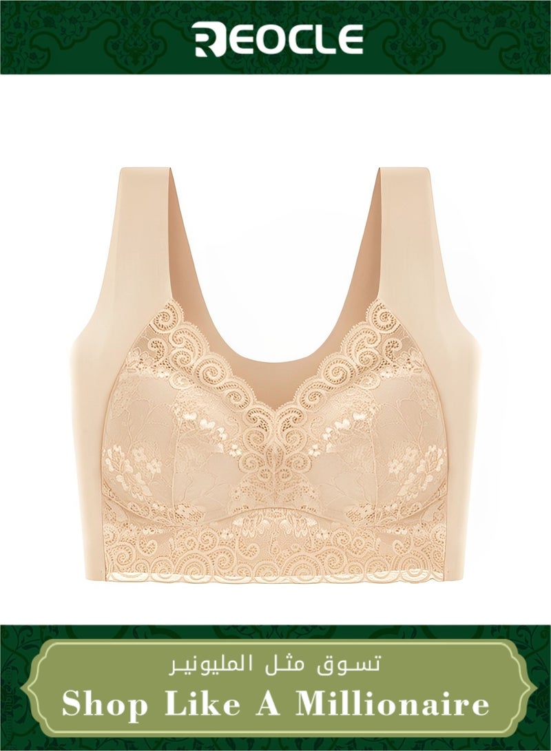 REOCLE Women's Lace Bra Lace Beauty Back Wire Free Bra Comfort Wireless Bras Full Coverage Back Support Posture Bra - Image 1