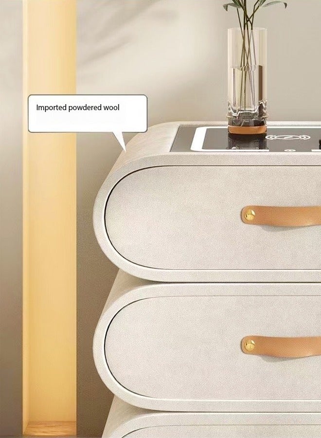 فاشون هوم طاولة جانبية للسرير بتصميم عصري تدور 360 درجة مع 3 أدراج تخزين وأضواء حثية ومحطة شحن لاسلكية ومكبرات صوت استريو وطاولة نهاية من الخشب الصلب مقاس 52 × 41 × 52 سم - Image 5