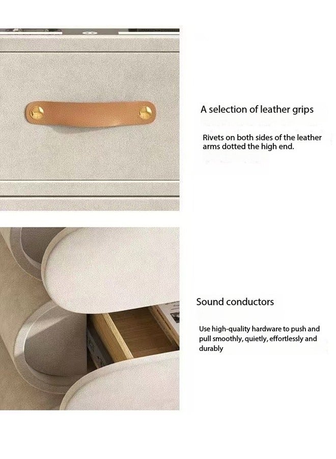 فاشون هوم طاولة جانبية للسرير بتصميم عصري تدور 360 درجة مع 3 أدراج تخزين وأضواء حثية ومحطة شحن لاسلكية ومكبرات صوت استريو وطاولة نهاية من الخشب الصلب مقاس 52 × 41 × 52 سم - Image 4