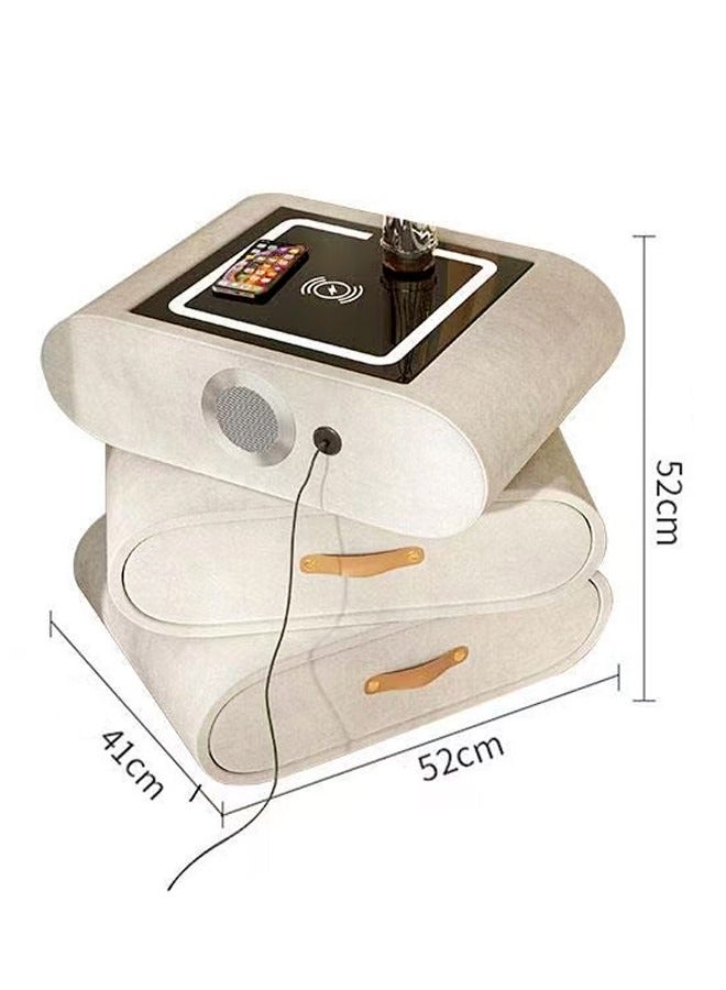 فاشون هوم طاولة جانبية للسرير بتصميم عصري تدور 360 درجة مع 3 أدراج تخزين وأضواء حثية ومحطة شحن لاسلكية ومكبرات صوت استريو وطاولة نهاية من الخشب الصلب مقاس 52 × 41 × 52 سم - Image 3