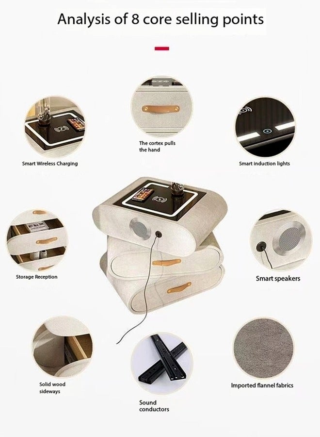 فاشون هوم طاولة جانبية للسرير بتصميم عصري تدور 360 درجة مع 3 أدراج تخزين وأضواء حثية ومحطة شحن لاسلكية ومكبرات صوت استريو وطاولة نهاية من الخشب الصلب مقاس 52 × 41 × 52 سم - Image 2