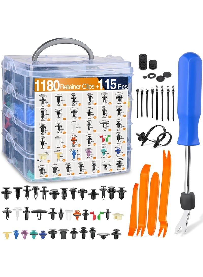 1295Pcs Car Retainer Clips and Auto Fasteners Assortment-36 Most Popular Sizes Nylon Bumper Fender Rivets with 10 Cable Ties for GM Ford Toyota Honda Chevrolet BMW Benz Audi Nissan Mazda, etc. - Image 1