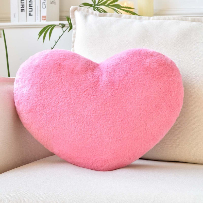 XVTRU Heart Pillow, Soft Peach Pink Heart Shaped Pillow, Cute Faux Rabbit Fur Room Decorative Throw Pillow, 12.9"x9.8" Heart Plush Cushion for Couch Bed Kid Girls Women Valentine's Day Gift - Image 1