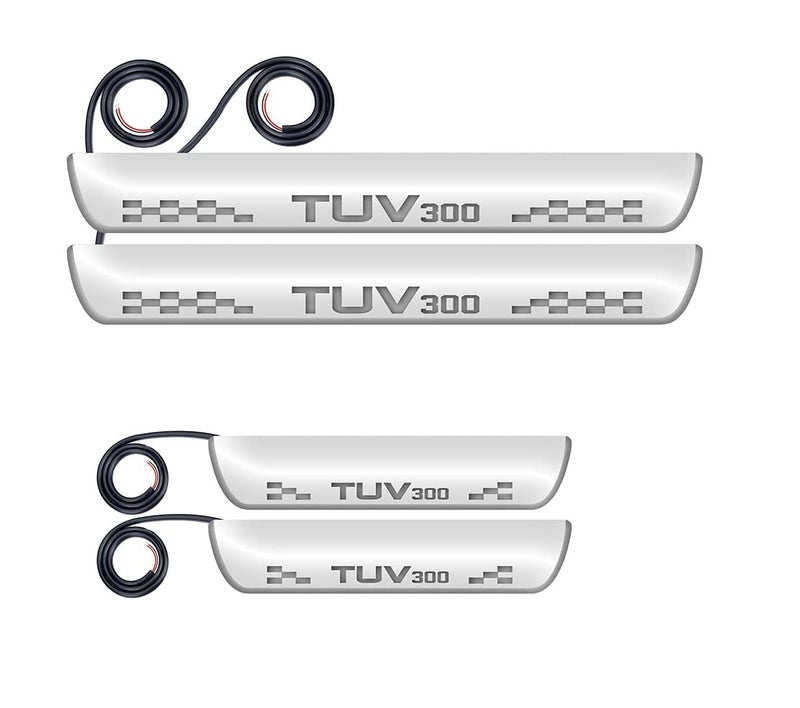 FABTEC Car Door Foot Step Sill Plate with Mirror Finish LED Compatible with Mahindra TUV 300 (Set of 4pc,Blue)(6 Month Warranty) - Image 1