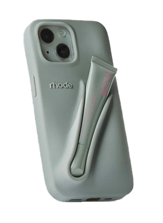rhode Peptide Lip Color Silicone Phone Case, Phone Back Adhesive Lip Holder, Liquid Silicone Camera Protection Case and Lip Balm Design, Suitable for IPhone 15 Pro -  Gray + Rhode Vanilla - Image 1