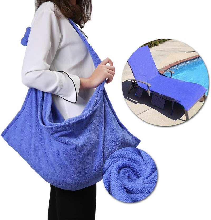 Lounge Chair Beach Towel Cover - Microfiber Pool Towels with Side Pockets - Image 1