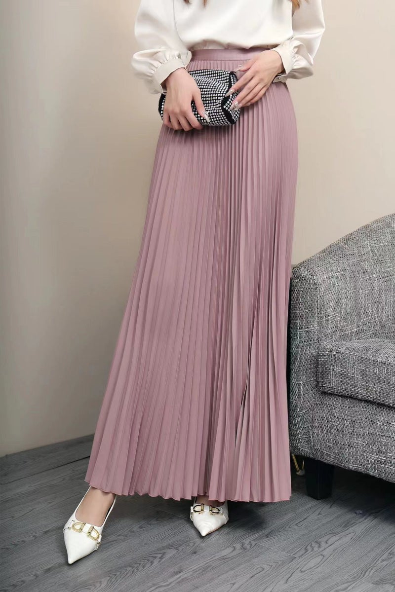 Dumped Pleated Skirt Long Skirt Womens 2024 Early Spring New High Waist Dumped Large Swing Skirt Spring and Autumn Color Lotus root powder 