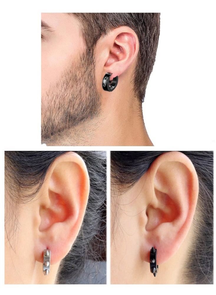 JOLLITY LLC Men Women Jewelry Stainless Steel Clip On Non Piercing Earrings Hoop Spike Punk 3 pairs - Image 2