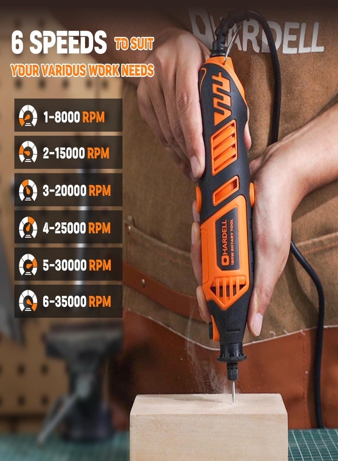HARDELL Rotary Tool Kit - 180W Corded Rotary Tools, 6 Variable Speeds with 56 Attachments, 8000-35000RPM, for Cutting, Sanding, Engraving, Wood Carving, Polishing Crafts - Image 3