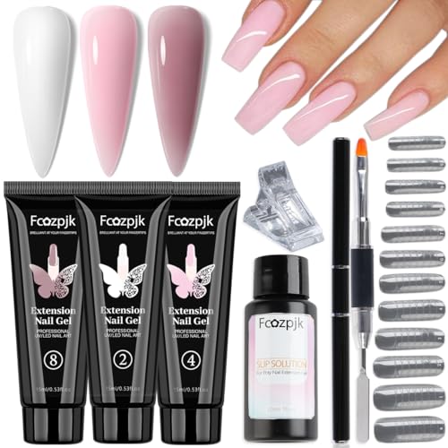 Fcozpjk Poly Gel Kit - White Mauve Nude Pink Builder Gel Set With Slip Solution and Dual Nail Forms - Image 1